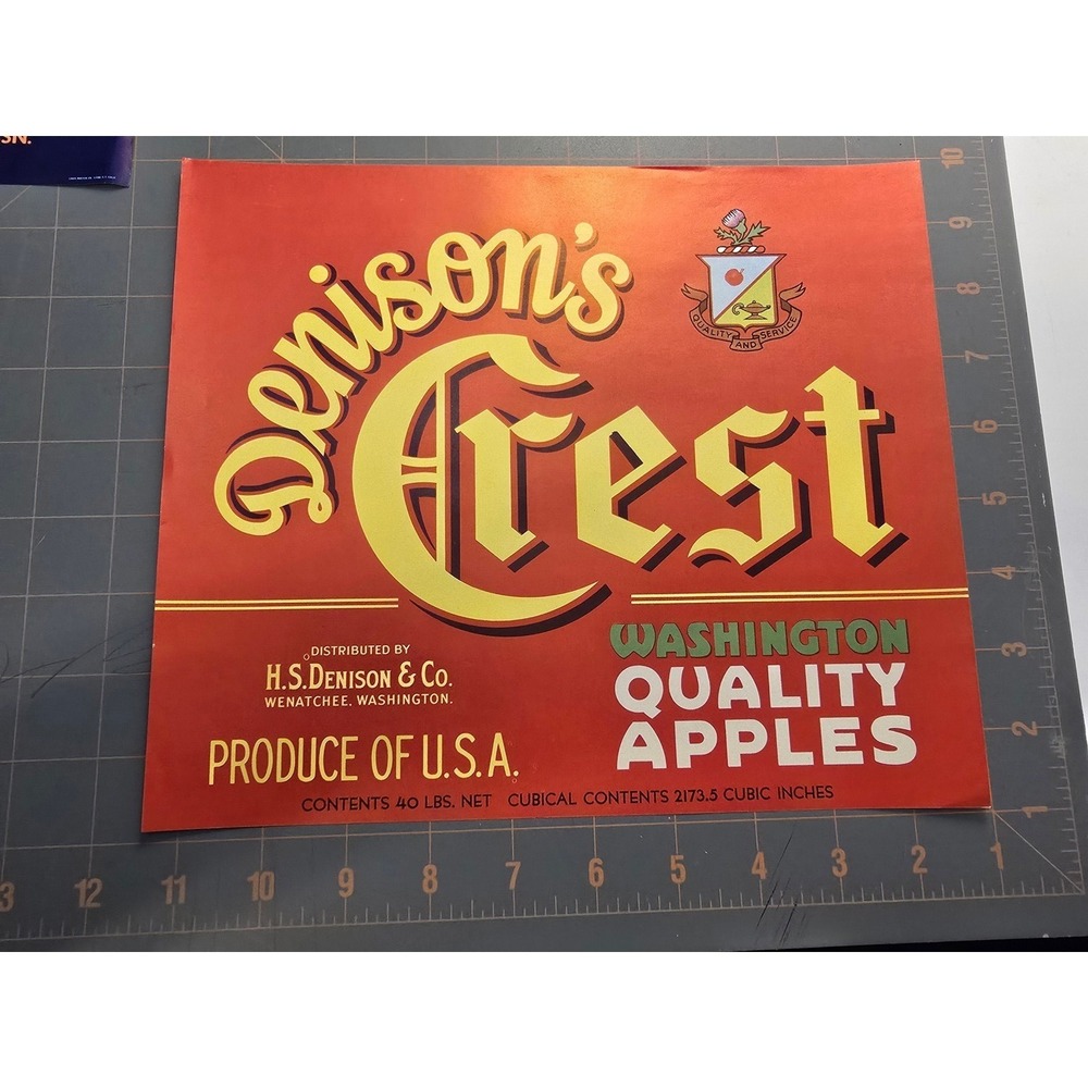 Denisons Crest Washington Quality Apples Vintage Produce Crate Label